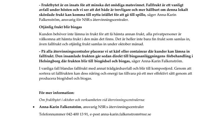 ”Fruktoberfest” på NSR:s återvinningscentraler