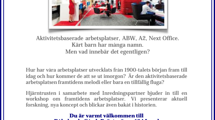 Inbjudan workshop om Aktivitetsbaserade arbetsplatser