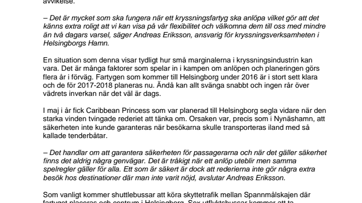 ​Extra kryssningsanlöp i Helsingborg