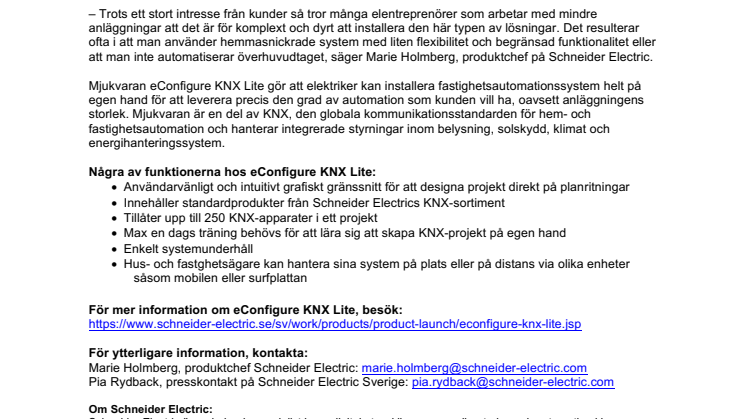 Schneider Electric lanserar ny KNX-mjukvara 