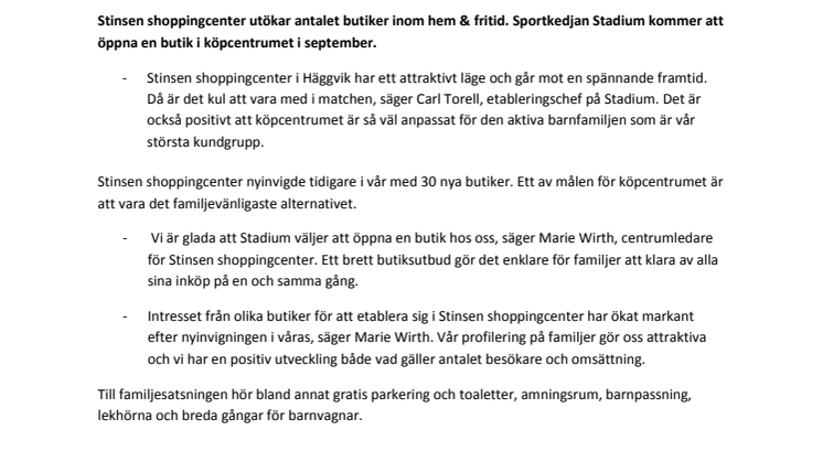 Stadium kommer till Stinsen shoppingcenter