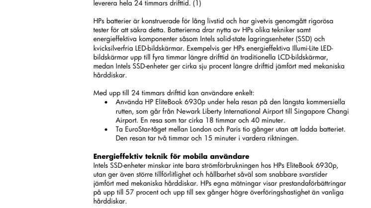 Ny teknik från HP ger 24-timmars drifttid för bärbar dator