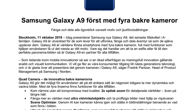 Samsung Galaxy A9 först med fyra bakre kameror