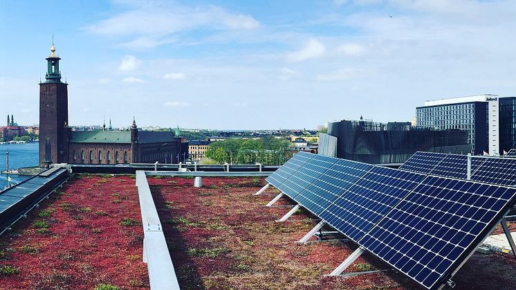 Solceller på Klaraportens tak.  Foto: Solkompaniet