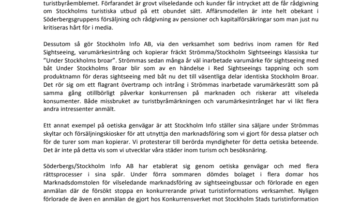 Strömma anmäler Stockholm Info AB