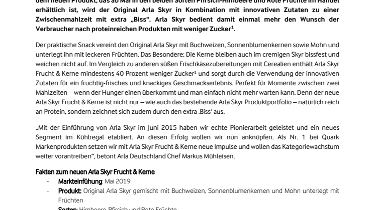 Neu: Arla Skyr Frucht & Kerne – die besondere Zwischenmahlzeit mit extra ‚Biss‘