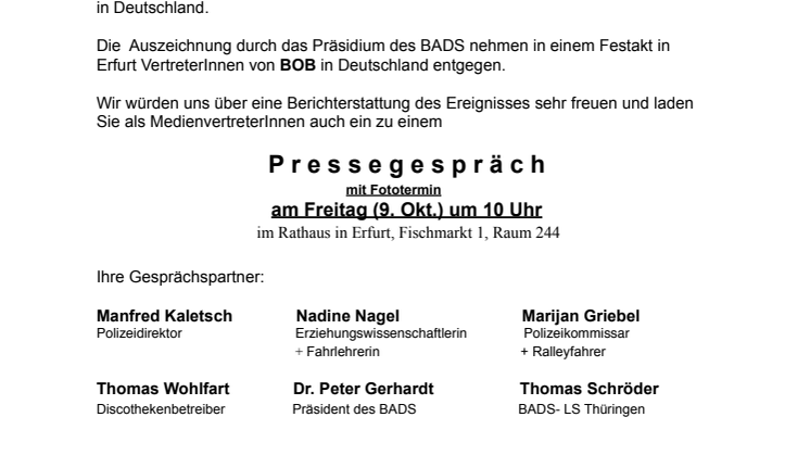 BOB-Initiative erhält Danner-Medaille 2015 in Gold