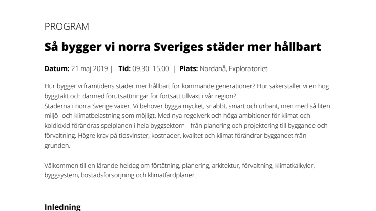 Program Så bygger vi norra Sveriges städer mer hållbart