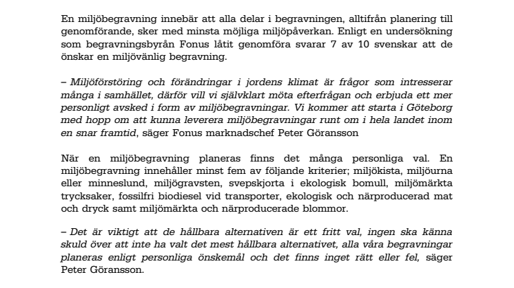 7 av 10 svenskar önskar miljövänlig begravning