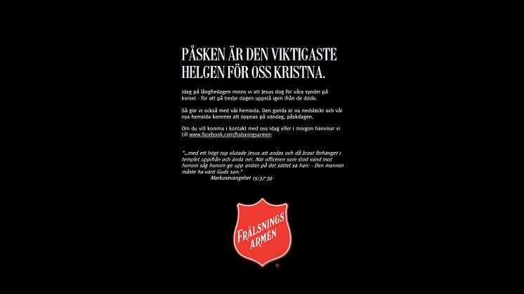 Frälsningsarméns hemsida går i graven. Återuppstår på påskdagen.