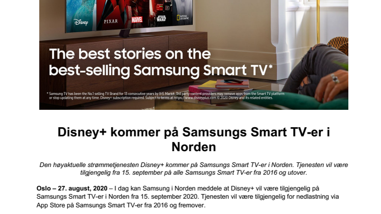 Disney+ kommer på Samsungs Smart TV-er i Norden