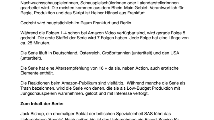 „Angels“, die Independent-Serie aus von 101 FILM aus Frankfurt am Main erfolgreich bei Amazon Video