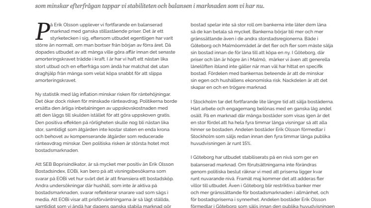 Erik Olsson Fastighetsförmedling kommenterar bostadsmarknaden 18 mars 2019