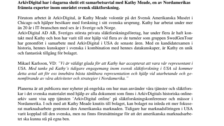 ArkivDigital ökar sin närvaro i USA