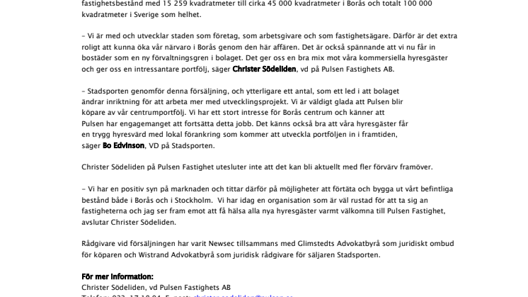 Pulsenkoncernen växer på fastighetssidan  - förvärvar sju fastigheter i centrala Borås
