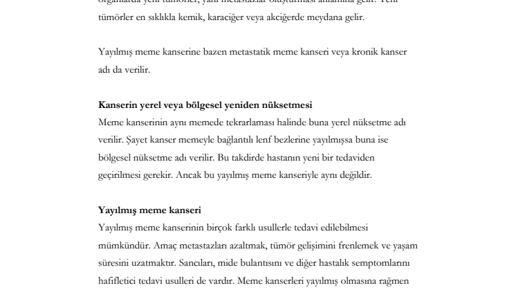 Metastazlarla yayılmış meme kanseri – hastalara ve yakınlarına tavsiyeler - Fakta om spridd bröstcancer på turkiska