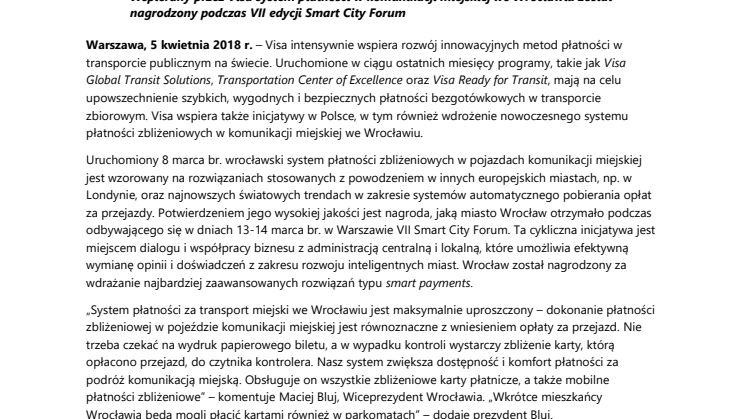 Visa kształtuje przyszłość płatności w transporcie miejskim i wspiera wdrożenie innowacyjnego systemu we Wrocławiu