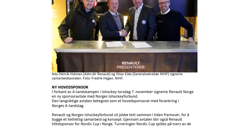 Renault og Norges Ishockeyforbund inngår samarbeidsavtale