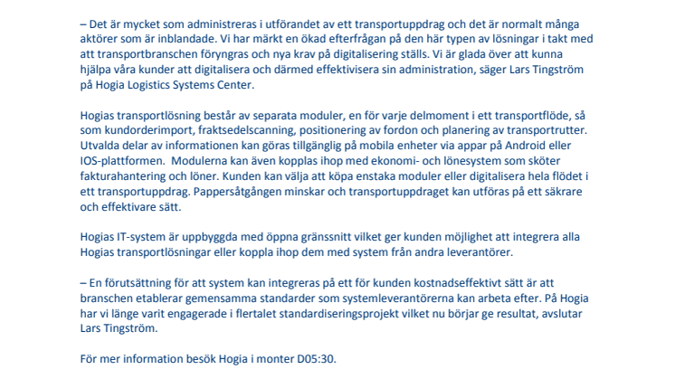 Papperslöst med Hogias nya transportlösning