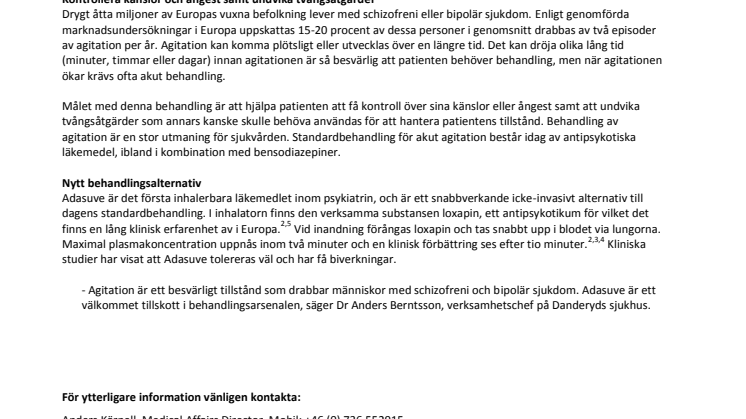 Nytt behandlingsalternativ vid agitation lanseras i Norden 