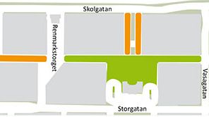 Karta över gågatan i Umeå.
