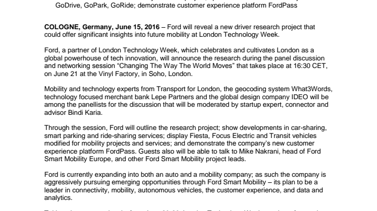Ford afslører nyt projekt ved London Technology Week