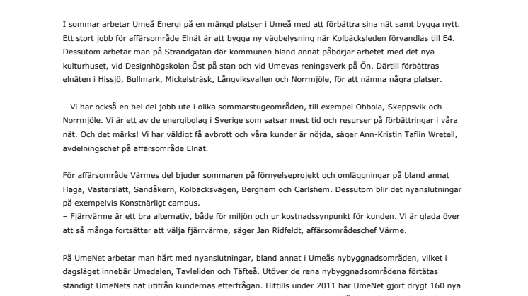 Umeå Energi investerar i näten när Umeå expanderar
