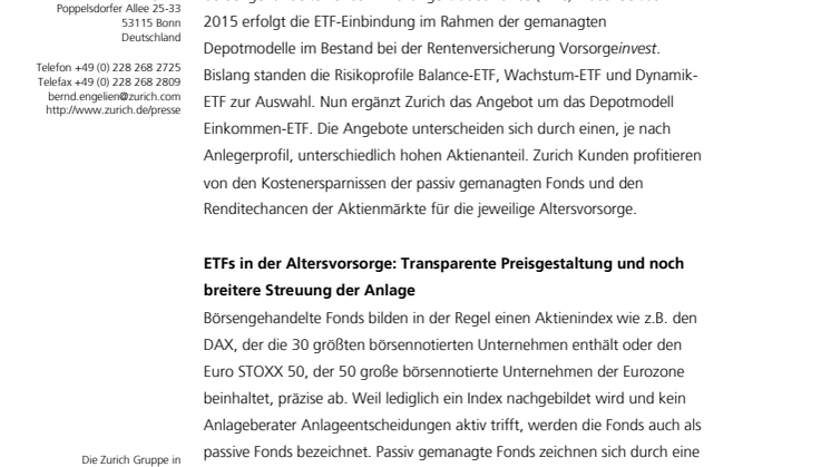 Zurich weitet ETF-Angebot bei Fondspolicen aus