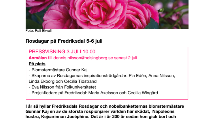 PRESSINBJUDAN & INFO: Rosdagar på Fredriksdal museer och trädgårdar
