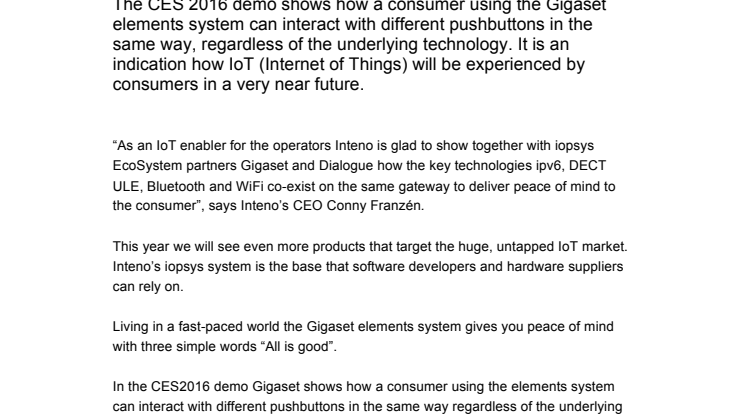Gigaset and Inteno show advanced IoT demo in CES 2016, Las Vegas