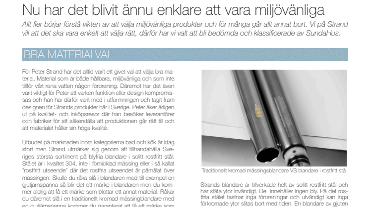 Strand Stainless produkter  bedömda och klassificerade av SundaHus