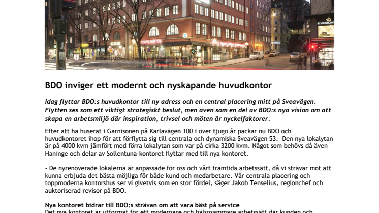 BDO inviger ett modernt och nyskapande huvudkontor