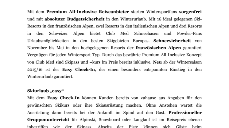 Sorgenfreier Skiurlaub in der Club Med Winterwelt