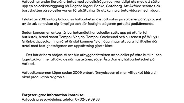 Axfood satsar på solceller