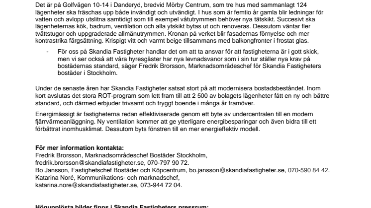 Skandia Fastigheter framtidssäkrar 124 hyresrätter i Danderyd