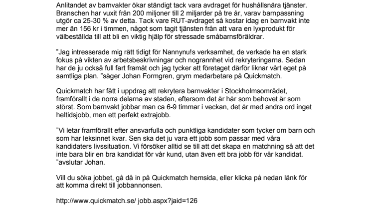 Quickmatch hjälper unga att jobba som barnvakt