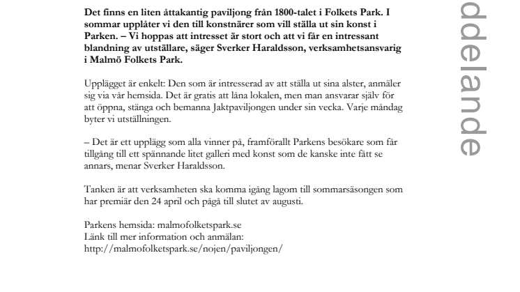Konstnärer sökes till Jaktpaviljongen
