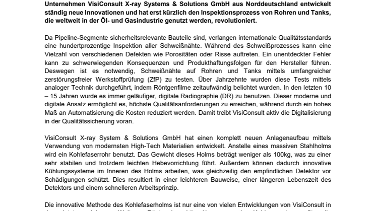 Neue Methode zur Röntgeninspektion von Rohrschweißnähten