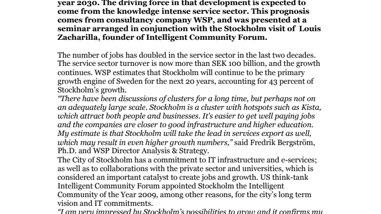 Stockholm projected to be Sweden’s growth engine for the next 20 years