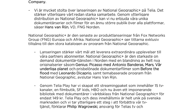 ​National Geographic+ lanserat på Telia