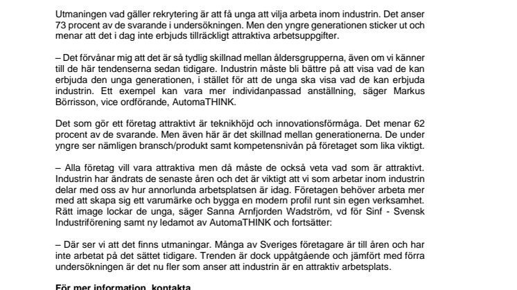 Rätt image lockar unga till industrin - ny statistik från Industry Trend Monitor