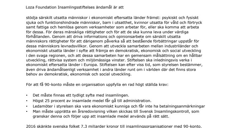 Loza Foundation insamlingsstiftelse har beviljats 90-konto  