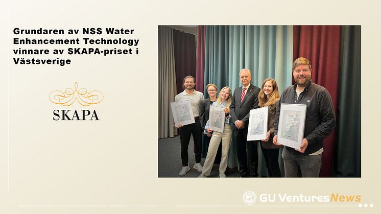 Grundaren av NSS Water Enhancement Technology, Björn Holmström, tog emot SKAPA-priset i Västsverige från Landshövdingen, Sven Tolgfors, tillsammans med övriga vinnare.