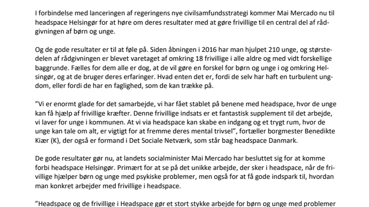 Socialministeren og tidligere statsminister besøger headspace Helsingør