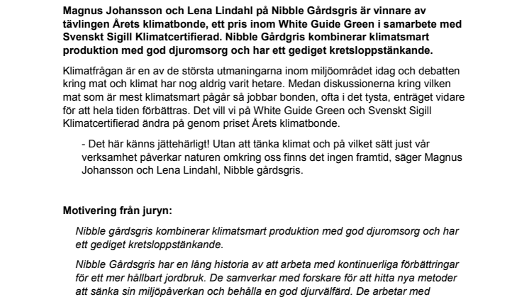 NIBBLE GÅRDSGRIS ÄR ÅRETS KLIMATBONDE