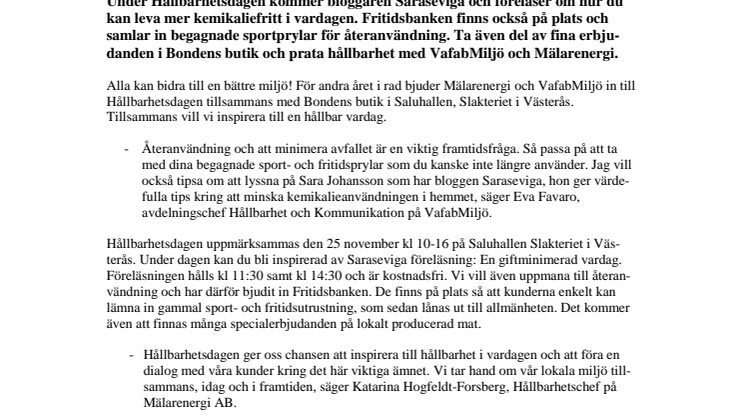 Välkommen till Hållbarhetsdagen 25 november i Saluhallen, Västerås