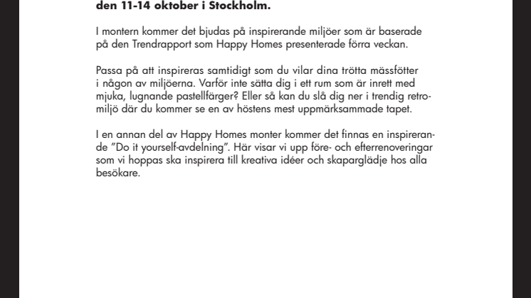 Upplev höstens trender i Happy Homes monter på Hem och Villa-mässan