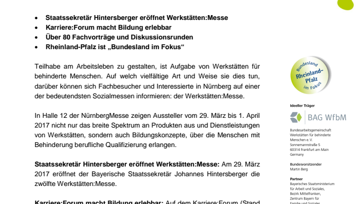 Werkstätten:Messe 2017: Gemeinsam Teilhabe gestalten