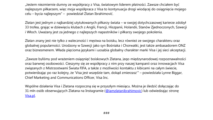 Zlatan Ibrahimović twarzą Visa w kampanii związanej z Mistrzostwami Świata FIFA 2018