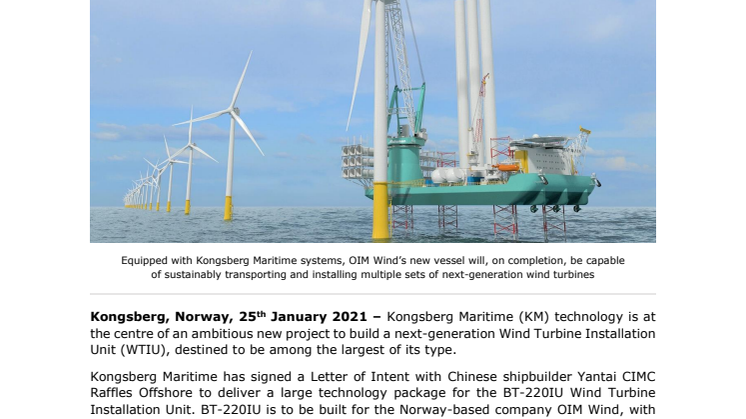 KONGSBERG technology will secure green footprint of new next-generation Wind Turbine Installation Unit 